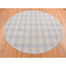 Load image into Gallery viewer, 9&#39;8&quot;x9&#39;8&quot; Spring White, 100% Wool, Hand Woven, Flat Weave Durie Kilim, Geometric Design, Reversible, Round Oriental Rug FWR527172