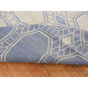 9'8"x9'8" Spring White, 100% Wool, Hand Woven, Flat Weave Durie Kilim, Geometric Design, Reversible, Round Oriental Rug FWR527172