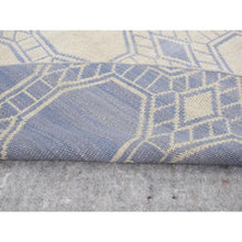 Load image into Gallery viewer, 9&#39;8&quot;x9&#39;8&quot; Spring White, 100% Wool, Hand Woven, Flat Weave Durie Kilim, Geometric Design, Reversible, Round Oriental Rug FWR527172