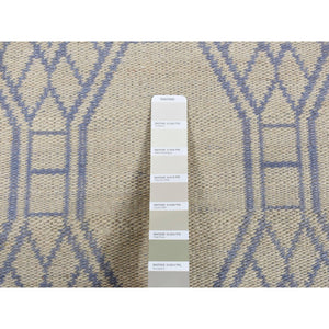 9'8"x9'8" Spring White, 100% Wool, Hand Woven, Flat Weave Durie Kilim, Geometric Design, Reversible, Round Oriental Rug FWR527172