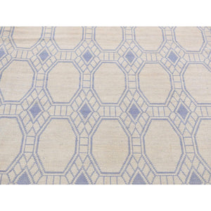 9'8"x9'8" Spring White, 100% Wool, Hand Woven, Flat Weave Durie Kilim, Geometric Design, Reversible, Round Oriental Rug FWR527172