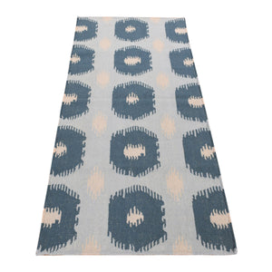 2'7"x6'1" Marian Blue, Hand Knotted, Durie Modern Geometric Design, Flat Weave, 100% Wool, Runner Oriental Rug FWR527178