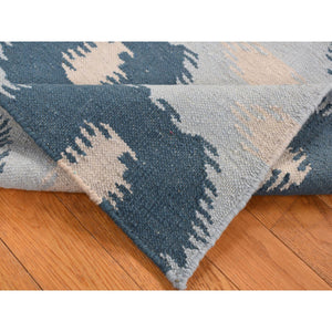 2'7"x6'1" Marian Blue, Hand Knotted, Durie Modern Geometric Design, Flat Weave, 100% Wool, Runner Oriental Rug FWR527178