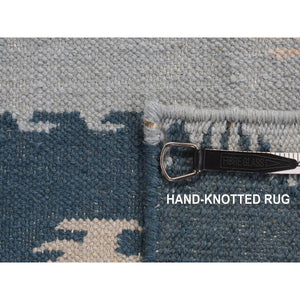 2'7"x6'1" Marian Blue, Hand Knotted, Durie Modern Geometric Design, Flat Weave, 100% Wool, Runner Oriental Rug FWR527178