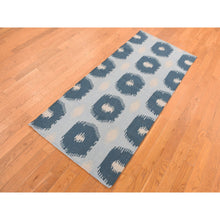 Load image into Gallery viewer, 2&#39;6&quot;x6&#39; Marian Blue, 100% Wool, Hand Knotted, Durie Modern Geometric Design, Flat Weave, Runner Oriental Rug FWR527184