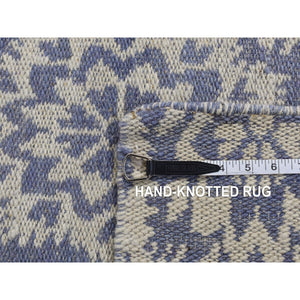 5'3"x7'7" Carolina Blue, Overdyed Peshawar with Heriz Design, Distressed, Zero Pile, Hand Knotted, 100% Wool, Oriental Rug FWR124404