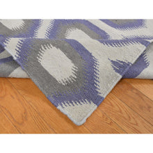 Load image into Gallery viewer, 8&#39;10&#39;&#39;x12&#39;2&#39;&#39; Beige With A Mix Of Purple, Flat Weave, Durie Kilim With Geometric Pattern, Reversible, Pure Wool, Hand Woven, Oriental Rug FWR527214