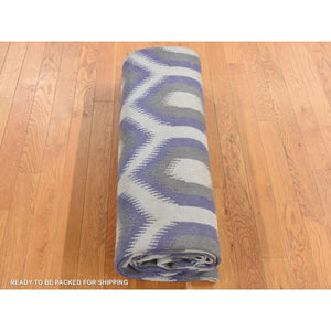 8'10''x12'2'' Beige With A Mix Of Purple, Flat Weave, Durie Kilim With Geometric Pattern, Reversible, Pure Wool, Hand Woven, Oriental Rug FWR527214