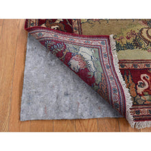 Load image into Gallery viewer, 4&#39;7&quot;x6&#39;7&quot; Vanilla White, Antique Persian Pictorial Kashan With Deer, Lion, Monkey, Bird And More, Full Pile, Mint Condition, Hand Knotted, Pure Wool, Oriental Rug FWR527250