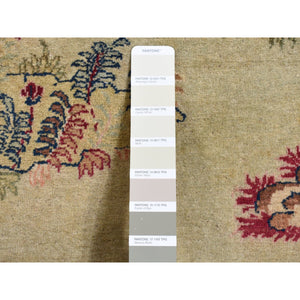 4'7"x6'7" Vanilla White, Antique Persian Pictorial Kashan with Deer, Lion, Monkey, Bird and More, Full Pile, Mint Condition, Hand Knotted, Pure Wool, Oriental Rug FWR527250