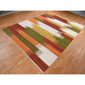 10'x14'3" Ivory, Hand Woven, Flat Weave Durie Kilim, Dazzling Design, 100% Wool, Oriental Rug FWR527280