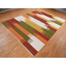 Load image into Gallery viewer, 10&#39;x14&#39;3&quot; Ivory, Hand Woven, Flat Weave Durie Kilim, Dazzling Design, 100% Wool, Oriental Rug FWR527280