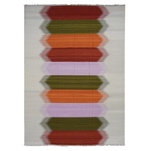 Load image into Gallery viewer, 10&#39;x14&#39;7&quot; Ivory, 100% Wool, Flat Weave Durie Kilim, Dazzling Design, Hand Woven, Reversible, Oriental Rug FWR527334