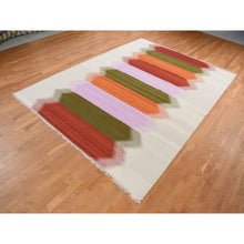 Load image into Gallery viewer, 10&#39;x14&#39;7&quot; Ivory, 100% Wool, Flat Weave Durie Kilim, Dazzling Design, Hand Woven, Reversible, Oriental Rug FWR527334