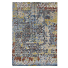 Load image into Gallery viewer, 9&#39;9&quot;x14&#39; Beau Blue, Textured Wool with Silk, Broken and Erased Design, Handmade, Oriental Rug FWR527388