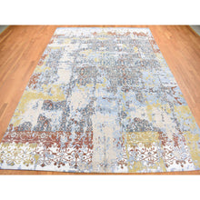 Load image into Gallery viewer, 9&#39;9&quot;x14&#39; Beau Blue, Textured Wool with Silk, Broken and Erased Design, Handmade, Oriental Rug FWR527388