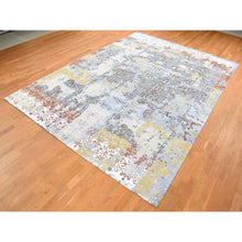 Load image into Gallery viewer, 9&#39;9&quot;x14&#39; Beau Blue, Textured Wool with Silk, Broken and Erased Design, Handmade, Oriental Rug FWR527388