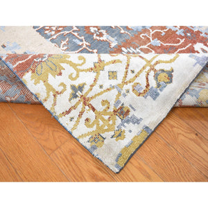 9'9"x14' Beau Blue, Textured Wool with Silk, Broken and Erased Design, Handmade, Oriental Rug FWR527388