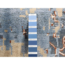 Load image into Gallery viewer, 9&#39;9&quot;x14&#39; Beau Blue, Textured Wool with Silk, Broken and Erased Design, Handmade, Oriental Rug FWR527388