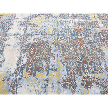 Load image into Gallery viewer, 9&#39;9&quot;x14&#39; Beau Blue, Textured Wool with Silk, Broken and Erased Design, Handmade, Oriental Rug FWR527388