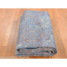 Load image into Gallery viewer, 9&#39;9&quot;x14&#39; Beau Blue, Textured Wool with Silk, Broken and Erased Design, Handmade, Oriental Rug FWR527388