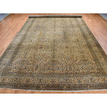 Load image into Gallery viewer, 10&#39;8&quot;x22&#39;5&quot; Birdseed Brown, Antique Indo Kerman, All Over Tree and Vase Design, Hand Knotted, Pure Wool, Full Soft Pile, Tone on Tone, 250 KPSI, Clean, Long and Narrow Runner Oriental Rug FWR527418