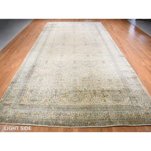 10'8"x22'5" Birdseed Brown, Antique Indo Kerman, All Over Tree and Vase Design, Hand Knotted, Pure Wool, Full Soft Pile, Tone on Tone, 250 KPSI, Clean, Long and Narrow Runner Oriental Rug FWR527418