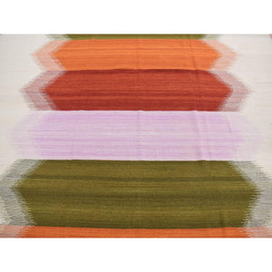 9'x12'7" Ivory, Flat Weave Durie Kilim, Dazzling Design, Hand Woven, 100% Wool, Reversible, Oriental Rug FWR527466