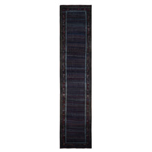 Load image into Gallery viewer, 3&#39;7&quot;x16&#39;6&quot; Millennium Blue, Antique Kurdish Bijar, Repetitive Botteh All Over Design, Pure Wool, Excellent Condition, Hand Knotted, Clean, Wide Runner, Oriental Rug FWR527484