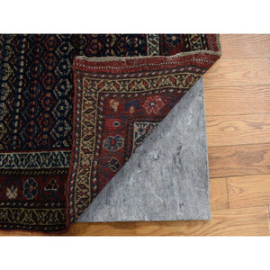 3'7"x16'6" Millennium Blue, Antique Kurdish Bijar, Repetitive Botteh All Over Design, Pure Wool, Excellent Condition, Hand Knotted, Clean, Wide Runner, Oriental Rug FWR527484