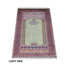 Load image into Gallery viewer, 2&#39;6&quot;x4&#39; Olive Green, Vintage Tourkaman Prayer Design, 200 KPSI, Full Pile, Clean, Hand Knotted, Pure Wool, Oriental Rug FWR527502