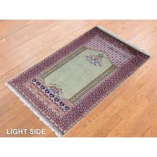 Load image into Gallery viewer, 2&#39;6&quot;x4&#39; Olive Green, Vintage Tourkaman Prayer Design, 200 Kpsi, Full Pile, Clean, Hand Knotted, Pure Wool, Oriental Rug FWR527502