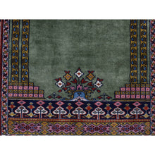 Load image into Gallery viewer, 2&#39;6&quot;x4&#39; Olive Green, Vintage Tourkaman Prayer Design, 200 KPSI, Full Pile, Clean, Hand Knotted, Pure Wool, Oriental Rug FWR527502