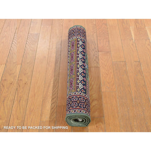 2'6"x4' Olive Green, Vintage Tourkaman Prayer Design, 200 KPSI, Full Pile, Clean, Hand Knotted, Pure Wool, Oriental Rug FWR527502