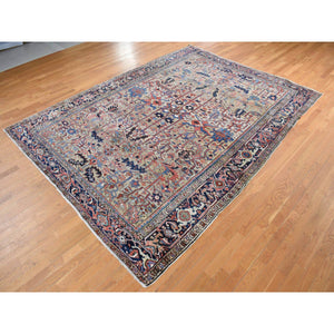 9'3"x12'4" Beige, Antique Persian Heriz with All Over Design, Pure Wool, Good Condition, Hand Knotted, Clean, Sides and Ends Professionally Secured, Oriental Rug FWR527508