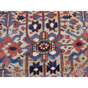 9'3"x12'4" Beige, Antique Persian Heriz with All Over Design, Pure Wool, Good Condition, Hand Knotted, Clean, Sides and Ends Professionally Secured, Oriental Rug FWR527508