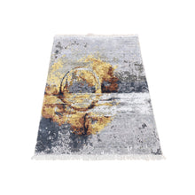 Load image into Gallery viewer, 1&#39;10&quot;x3&#39;2&quot; Gainsboro Gray, Contemporary Abstract Design, Strike Off, Wool and Silk, Hand Knotted, Sample Oriental Rug FWR527514
