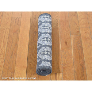 2'x3' Fossil Gray, Oushak All Over Paisley Design, Turkish Knot, Hand Knotted, 100% Wool, Mat Oriental Rug FWR527532