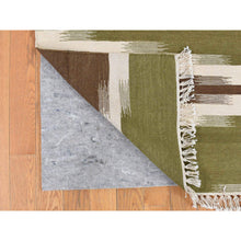 Load image into Gallery viewer, 5&#39;1&quot;x8&#39;1&quot; Old Moss Green, Flat Weave Kilim, Dazzling Zig-zag Design, 100% Wool, Hand Woven, Reversible Oriental Rug FWR527586