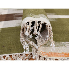 Load image into Gallery viewer, 5&#39;1&quot;x8&#39;1&quot; Old Moss Green, Flat Weave Kilim, Dazzling Zig-zag Design, 100% Wool, Hand Woven, Reversible Oriental Rug FWR527586