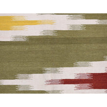 Load image into Gallery viewer, 5&#39;1&quot;x8&#39;1&quot; Old Moss Green, Flat Weave Kilim, Dazzling Zig-zag Design, 100% Wool, Hand Woven, Reversible Oriental Rug FWR527586