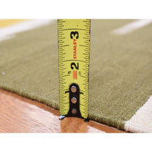 Load image into Gallery viewer, 5&#39;1&quot;x8&#39;1&quot; Old Moss Green, Flat Weave Kilim, Dazzling Zig-zag Design, 100% Wool, Hand Woven, Reversible Oriental Rug FWR527586