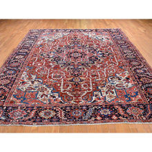 Load image into Gallery viewer, 9&#39;8&quot;x12&#39;10&quot; Crimson Red, Antique Persian Heriz, Rosette And Serrated Leaf Design Border, Hand Knotted, Pure Wool, Clean, Sides And Ends Professionally Secured, Oriental Rug FWR527598