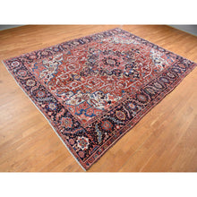 Load image into Gallery viewer, 9&#39;8&quot;x12&#39;10&quot; Crimson Red, Antique Persian Heriz, Rosette And Serrated Leaf Design Border, Hand Knotted, Pure Wool, Clean, Sides And Ends Professionally Secured, Oriental Rug FWR527598