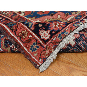 9'8"x12'10" Crimson Red, Antique Persian Heriz, Rosette And Serrated Leaf Design Border, Hand Knotted, Pure Wool, Clean, Sides And Ends Professionally Secured, Oriental Rug FWR527598
