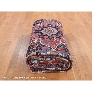 9'8"x12'10" Crimson Red, Antique Persian Heriz, Rosette And Serrated Leaf Design Border, Hand Knotted, Pure Wool, Clean, Sides And Ends Professionally Secured, Oriental Rug FWR527598