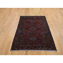 Load image into Gallery viewer, 3&#39;10&quot;x7&#39; Chocolate Cosmos Red, Afghan Baluch Geometric Design, Pure Wool, Hand Knotted, Oriental Rug FWR527610