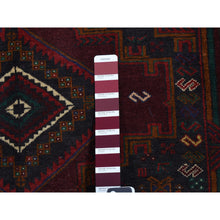 Load image into Gallery viewer, 3&#39;10&quot;x7&#39; Chocolate Cosmos Red, Afghan Baluch Geometric Design, Pure Wool, Hand Knotted, Oriental Rug FWR527610