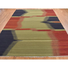 Load image into Gallery viewer, 10&#39;x14&#39;6&quot; Old Moss Green, Flat Woven by Hand, Contemporary Kilim Design, 100% Wool, Flat Weave, Oriental Rug FWR527616