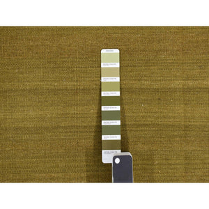 10'x14'6" Old Moss Green, Flat Woven by Hand, Contemporary Kilim Design, 100% Wool, Flat Weave, Oriental Rug FWR527616
